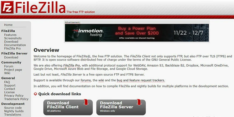 filezilla ftp client windows xp