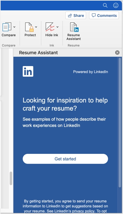 linkedin resume assistant word for mac